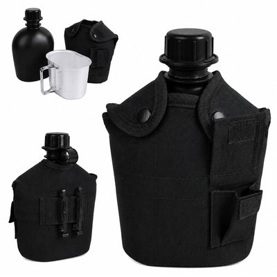 Cantimplora táctica de 1 litro con cazo de acero inoxidable y funda