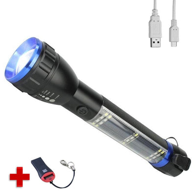Lámpara táctica solar con rompevidrios, corta soga y power bank