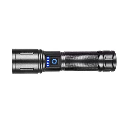 Linterna LED de largo alcance para camping, con zoom y carga USB