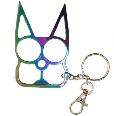 Llavero de autodefensa con diseño de gato en acabado tornasol