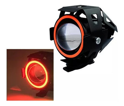 Faro LED para moto con lente lupa y anillo ojo de ángel, luz alta, baja y estrobo