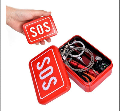 Kit de supervivencia SOS con multiherramienta, linterna LED, pedernal y brújula