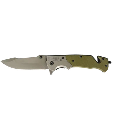 Navaja táctica plegable en verde militar con clip metálico
