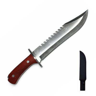 Cuchillo bowie de 39 cm con sierra en el lomo y funda