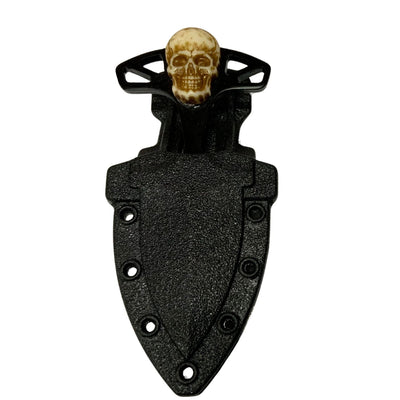 Mini daga de doble filo con clip y dije de calavera