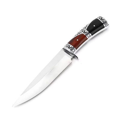 Cuchillo drop point con mango de madera bicolor para camping