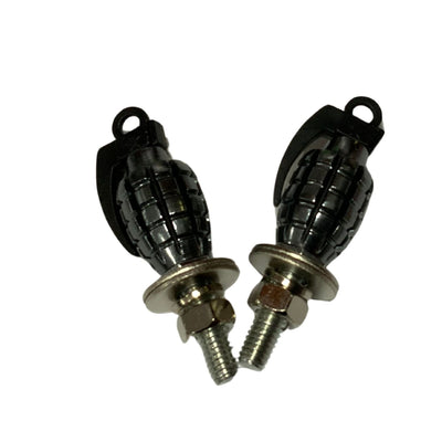 Set de dos tornillos decorativos tipo granada negros para placa de moto