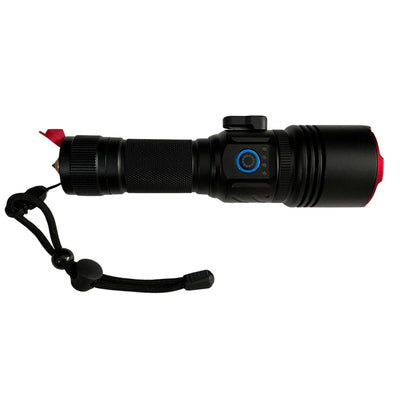 Linterna LED T180 con power bank, nivel de carga y zoom