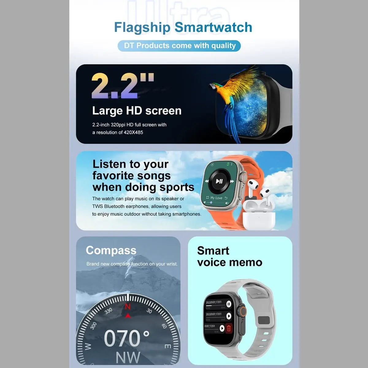 Reloj Inteligente Smartwatch Dt8 Ultra Fralugio Brujula Ecg