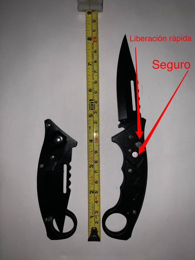 Navaja tipo karambit de 21 cm con clip y seguro de bloqueo