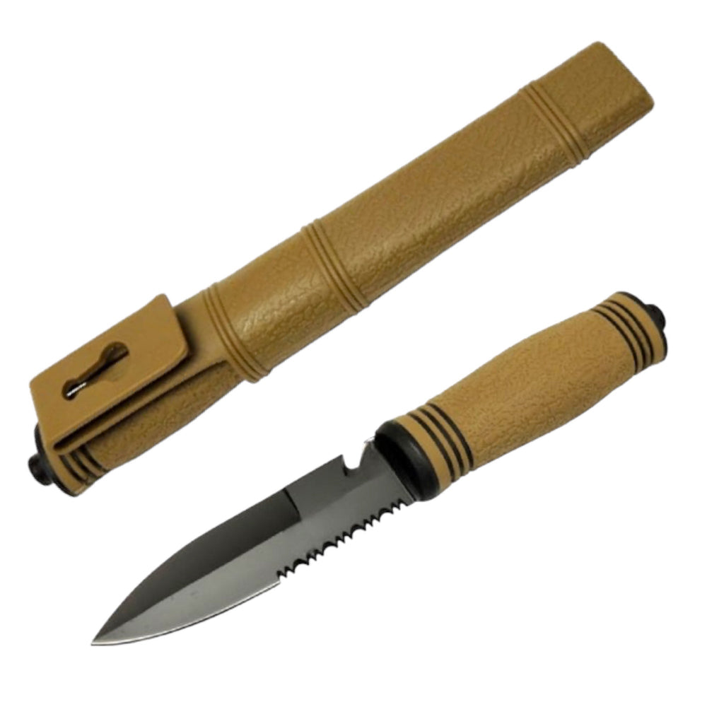 Cuchillo de hoja fija con funda plástica resistente