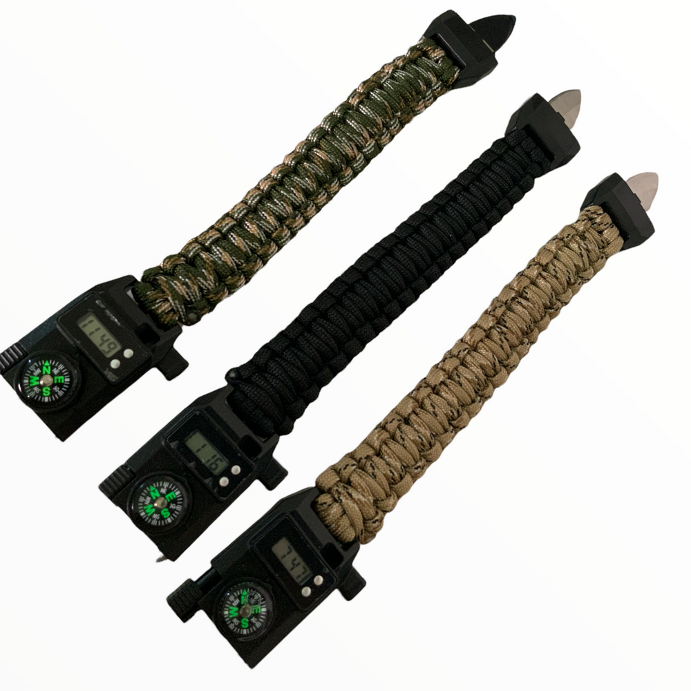 Pulsera reloj con navaja, pedernal y silbato de emergencia modelo 100-71