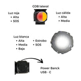 Lámpara LED con luz COB lateral, 9 modos, power bank e indicador digital — imagen 2 de 4