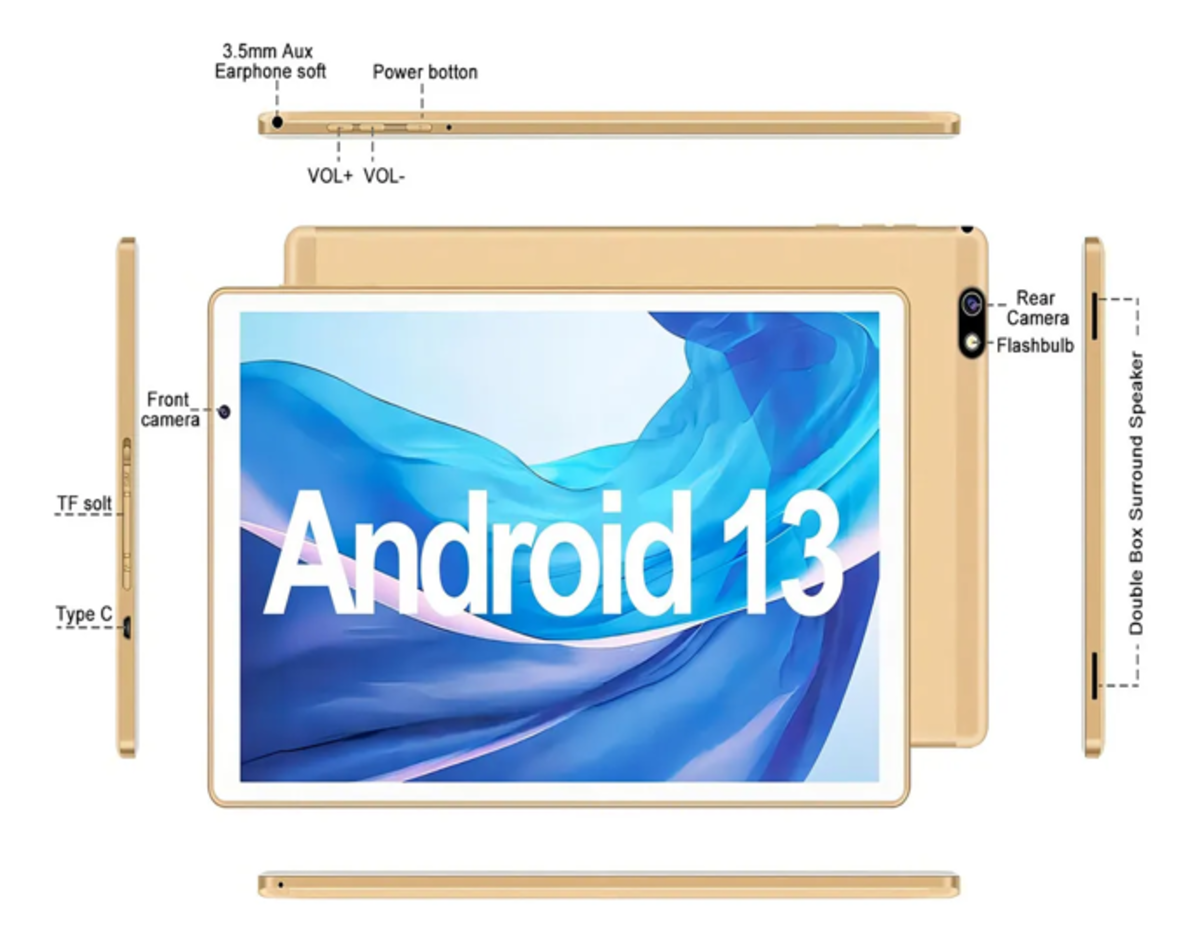 Tablet Android 14 10.1" 128GB -14GB de RAM DORADO