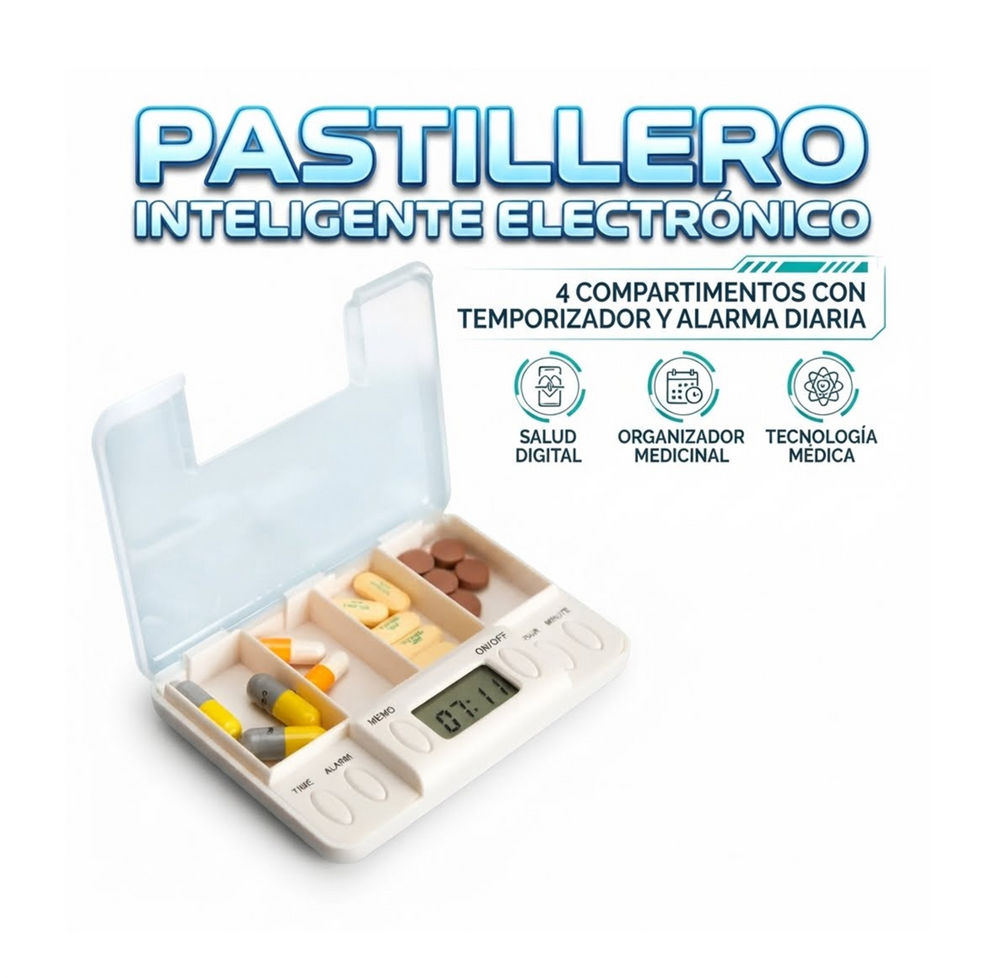 Pastillero Electrónico 4 Espacios Con Alarmas Recordatorio