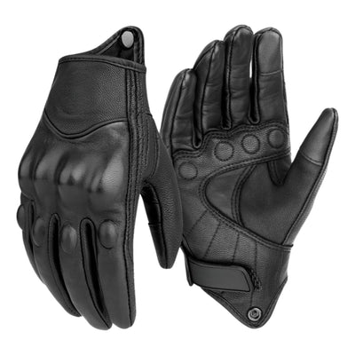 Guante de piel sintética para moto con nudillos reforzados en negro