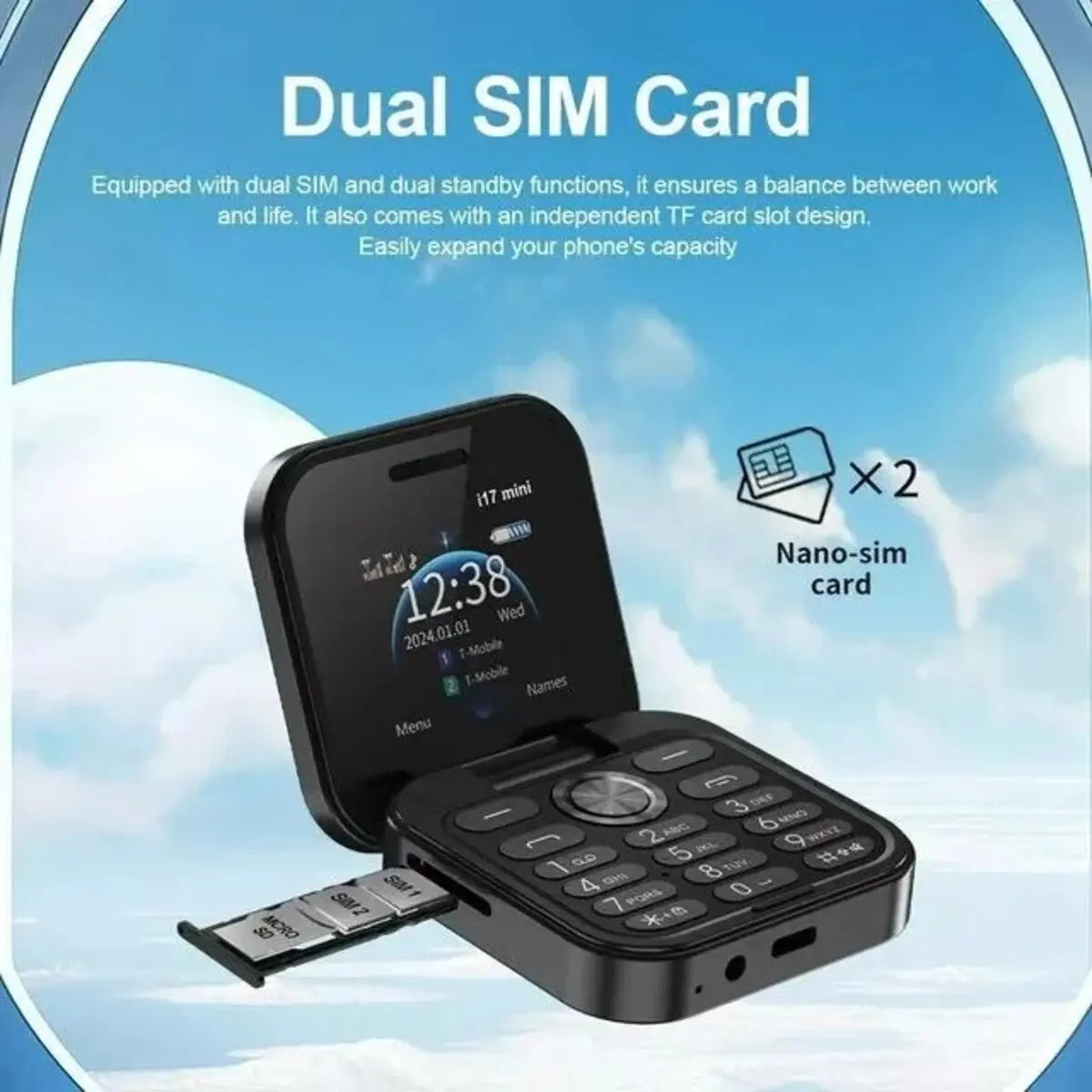 Aizigelo Ip17 Mini Teléfono Plegable 1.77 Pulgadas Dual Sim Fralugio