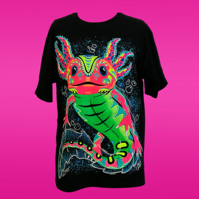Playera neón luz negra con estampado en relieve de ajolote