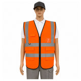 Chaleco de seguridad naranja con franjas reflejantes y porta credencial — imagen 4 de 8