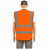 Chaleco de seguridad naranja con franjas reflejantes y porta credencial — imagen 5 de 8