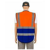 Chaleco de seguridad naranja con franjas reflejantes y porta credencial — imagen 2 de 8