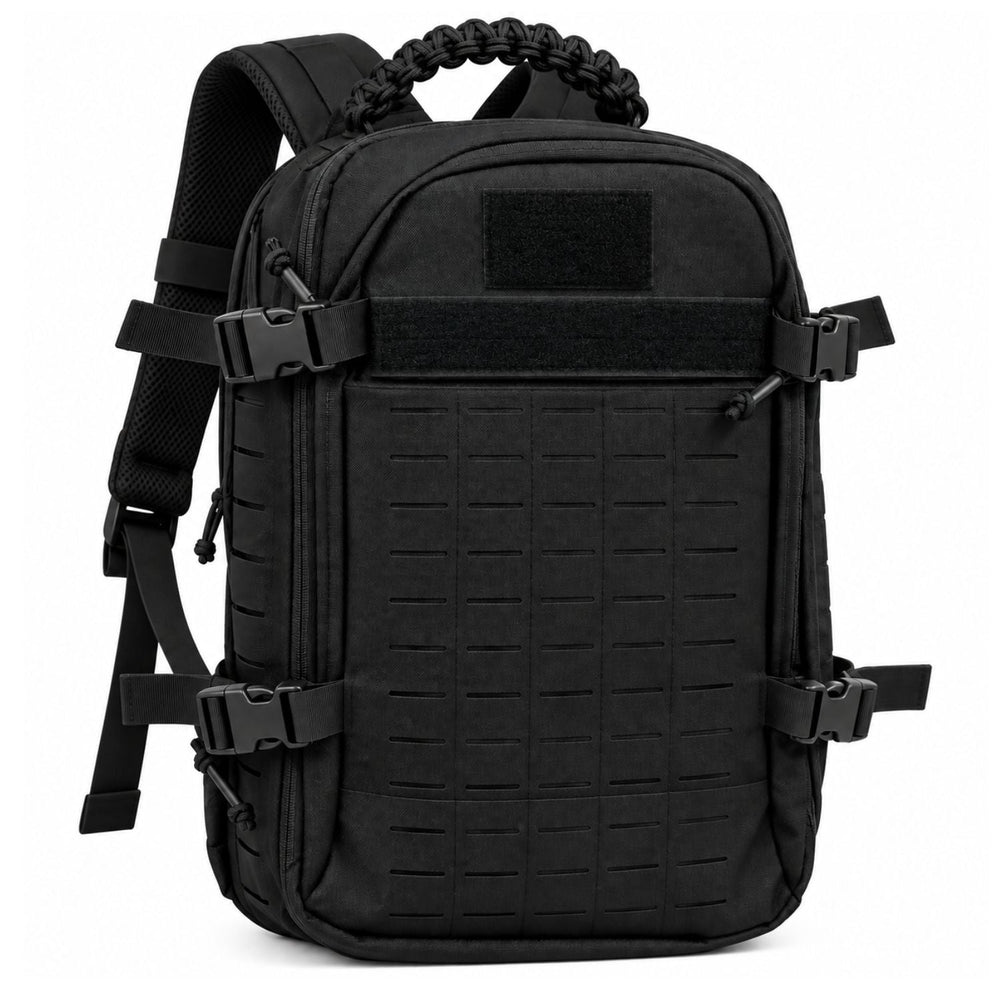 Mochila táctica de 15 litros con asa de paracord y sistema molle de corte láser