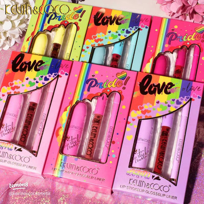Set de 6 piezas con lipstick, lip gloss y lipliner en distintos tonos