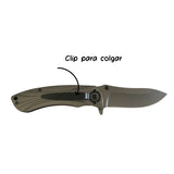 Navaja plegable con mango café, hoja de acero inoxidable y clip de soporte — imagen 3 de 4