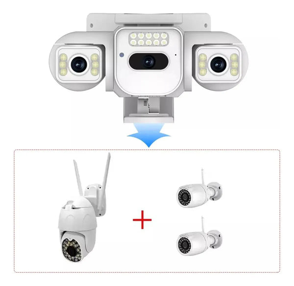 Cámara De Seguridad Vigilancia Tres Lentes Tres Pantalla Wifi Inalambricas Fralugio