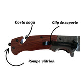 Navaja táctica 3 en 1 con mango tipo madera para camping — imagen 4 de 4