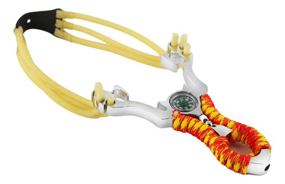 Resortera de 3 ligas con brújula integrada y mango de paracord