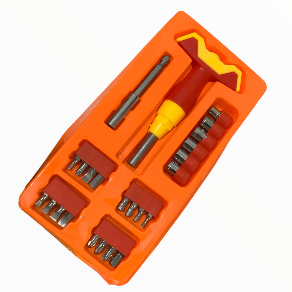 Desarmador con 24 puntas intercambiables para múltiples tornillos
