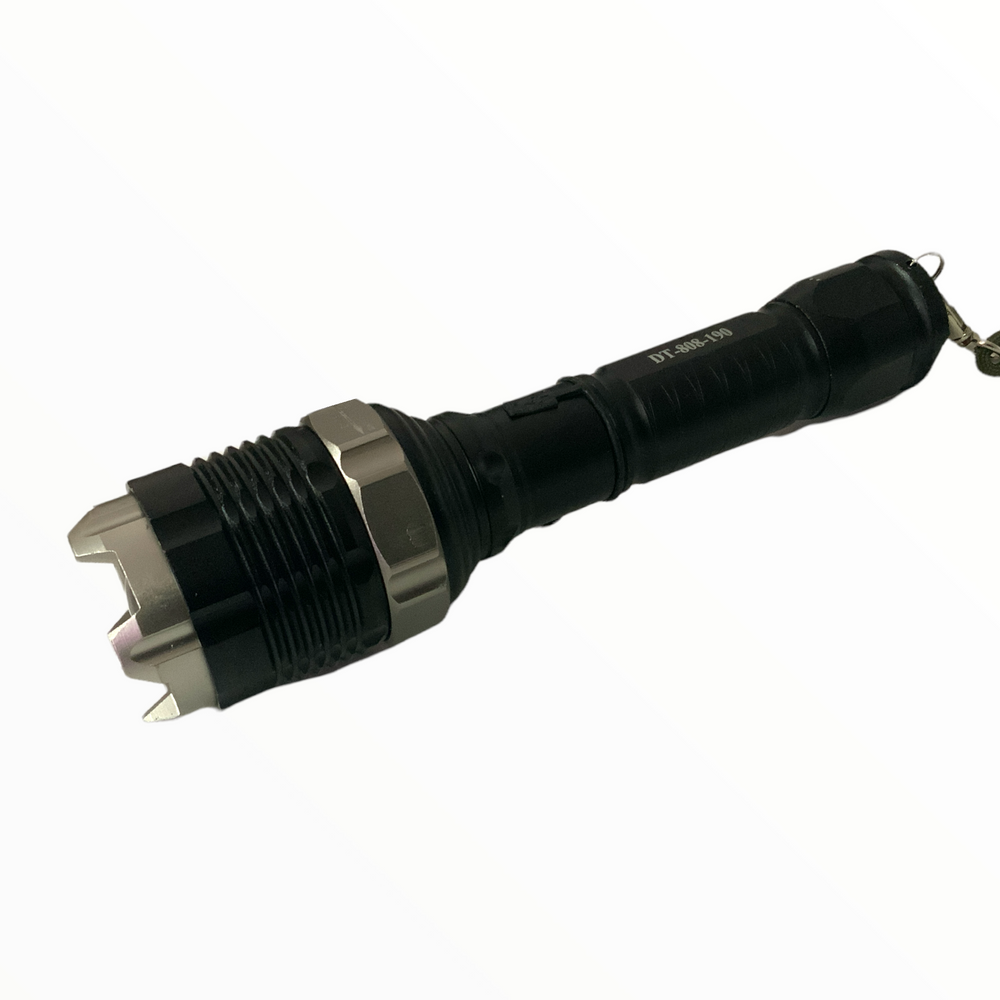 Lámpara LED T6 con zoom ajustable y rompevidrios oculto en la base