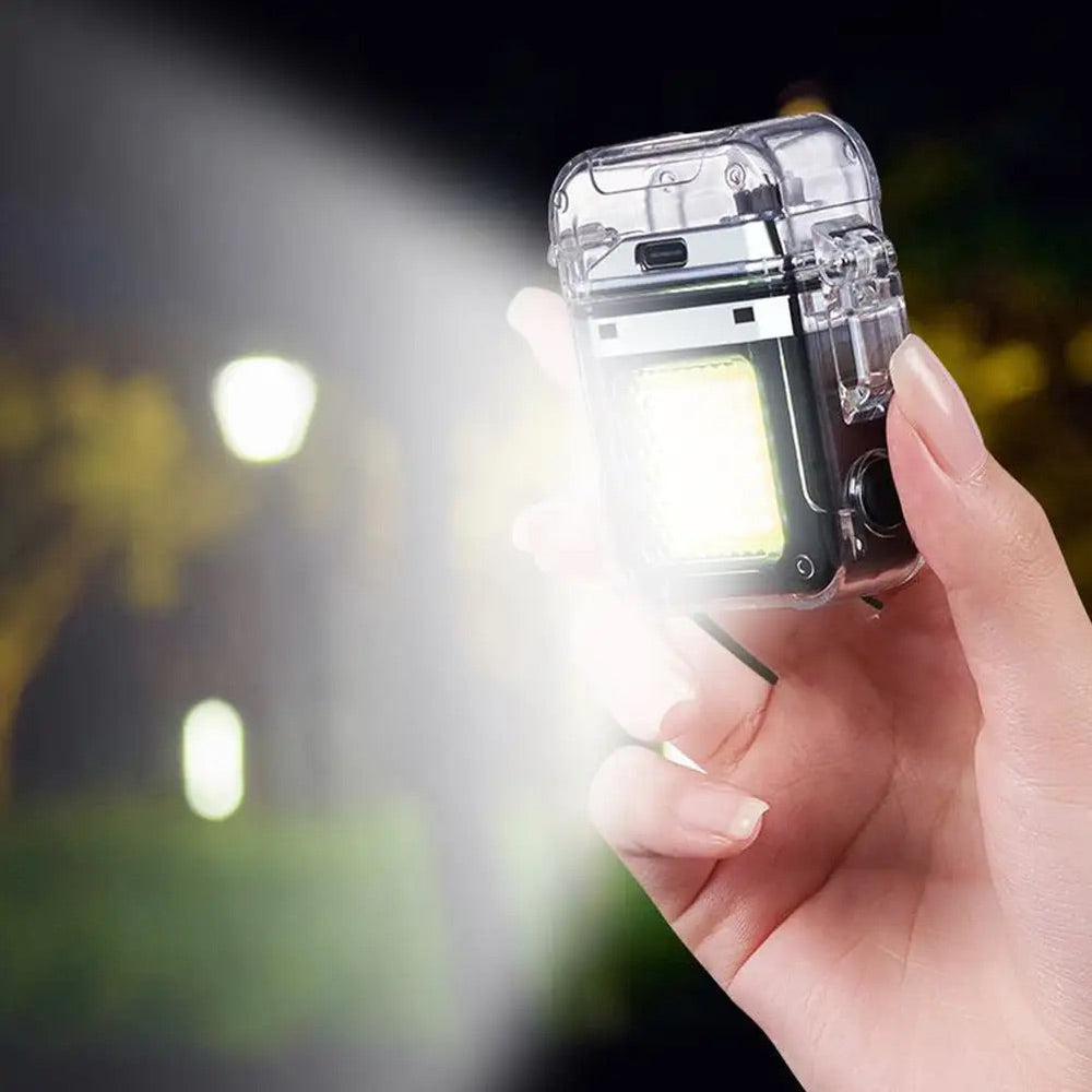 Encendedor eléctrico USB a prueba de viento con linterna de tres pasos