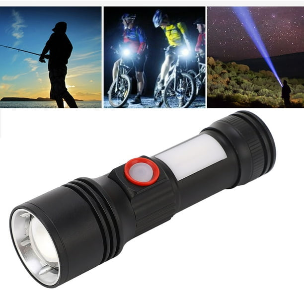 Lámpara LED T9 con luz COB lateral, efecto patrulla y zoom ajustable