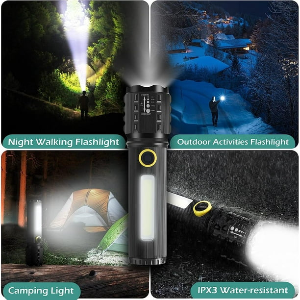 Lámpara LED recargable con luz COB lateral, en 3 o 4 modos