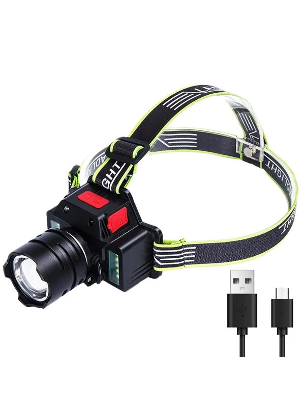 Lámpara de cabeza LED con power bank, zoom y 6 pasos