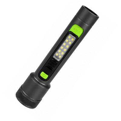 Linterna LED con zoom ajustable, panel COB y carga USB-C resistente a salpicaduras