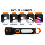 Lámpara LED táctica con panel COB, modo patrulla y gancho mosquetón — imagen 4 de 6