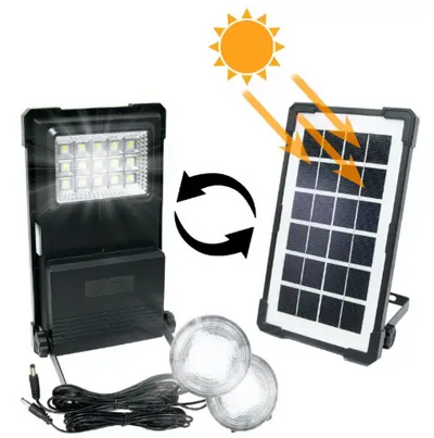Linterna solar portátil con dos bombillas de luz y función power bank