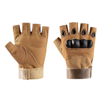 Guantes tácticos de medio dedo con nudillos reforzados en caqui