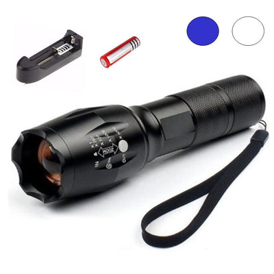 Lámpara LED para bicicleta con luz UV, zoom y batería 18650