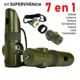 Silbato de supervivencia 7 en 1 verde con brújula, termómetro y linterna LED — imagen 1 de 5