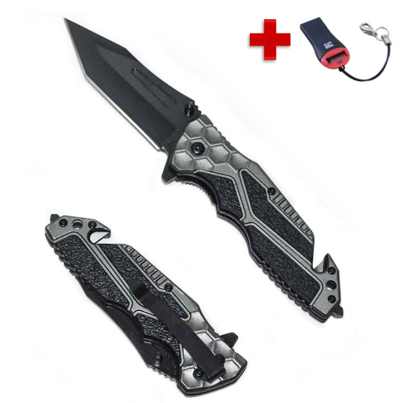 Navaja táctica de 21 cm con rompevidrios, corta cintos y clip