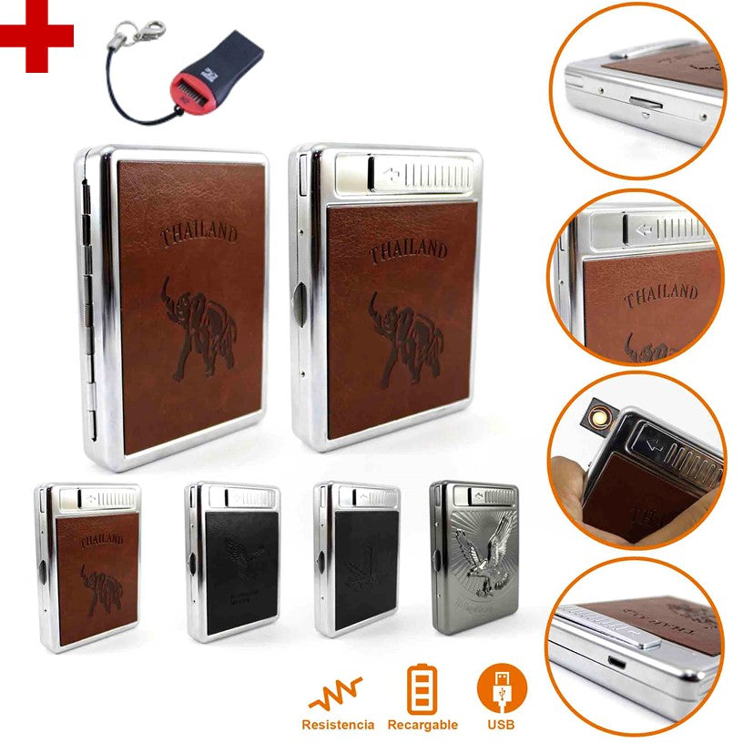 Cigarrera con encendedor USB recargable, capacidad para 20 cigarros