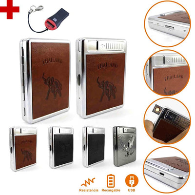 Cigarrera con encendedor USB recargable, capacidad para 20 cigarros