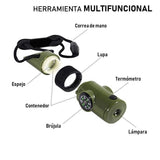 Silbato de supervivencia 7 en 1 verde con brújula, termómetro y linterna LED — imagen 2 de 5