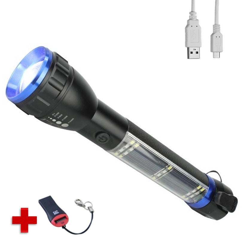 Lámpara táctica solar con rompevidrios, corta soga y power bank