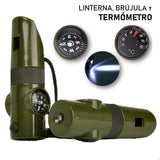 Silbato de supervivencia 7 en 1 verde con brújula, termómetro y linterna LED — imagen 3 de 5
