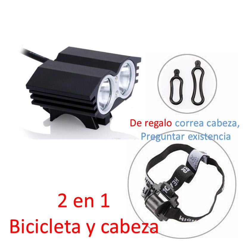Lámpara para bicicleta con 2 LED Cree de 5000 lúmenes y batería recargable